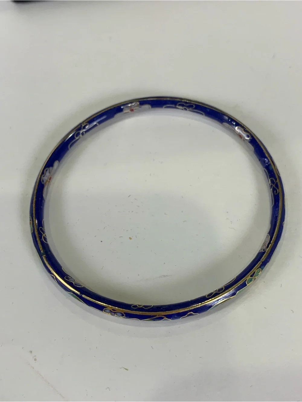 Vintage Cloisonné Bangle Bracelet Blue Floral